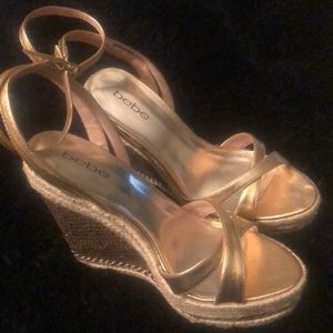 Bebe Gold Platform Wedge Shoe